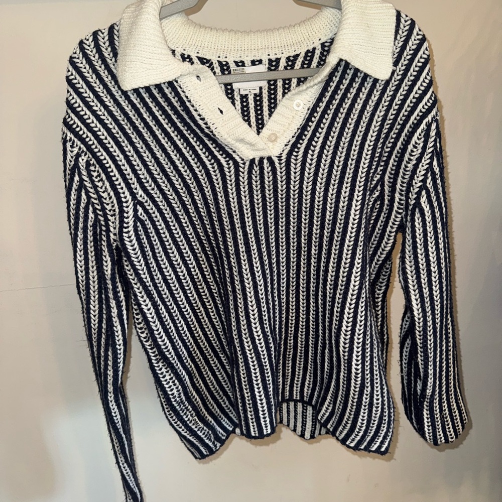 Obey Blue and White V-Neck Sweater